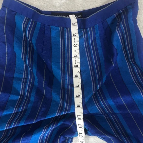 Pure Silk Blue Slimming Vertical Stripe Crop Pant Soft Pants Designer Trousers 6 - Picture 8 of 9
